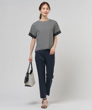 J.PRESS LADIES 【一枚で着映え】シアーギンガム クルーネック カットソー モノトーン系3