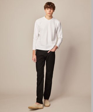 JOSEPH ABBOUD 【キングサイズ・オーガニックコットン使用】リンクスボーダー Tシャツ ホワイト系