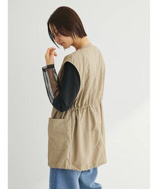 Green Parks ノーカラーミリタリーベスト Beige