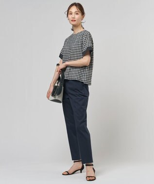 J.PRESS LADIES 【一枚で着映え】シアーギンガム クルーネック カットソー モノトーン系3