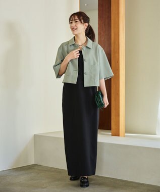 #Newans 【シワになりにくい】〈花乃まりあさんコラボ〉クロップドシャツジャケット スモークグリーン