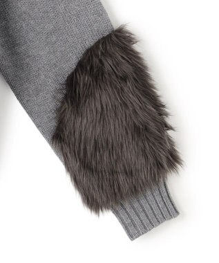 BEIGE， 【洗える】CHESTER / フェイクファーVネックカーディガン Md.Gray