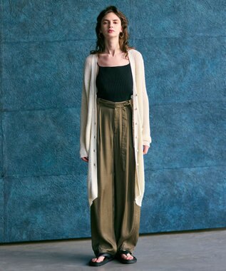 BEIGE， 【洗える】OPTICAL / ペーパーヤーンVネックロングカーディガン Ecru