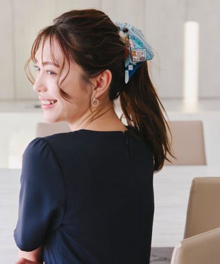 Tiaclasse 【2type】スカーフ柄シュシュ B：オレンジ(リボンタイ）