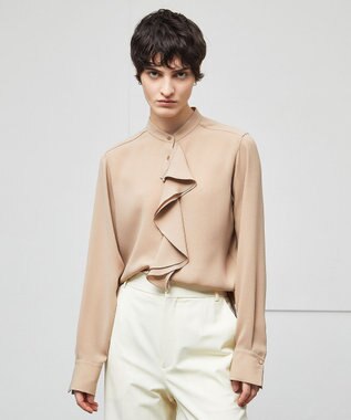 BEIGE， 【洗える】STOW / バンドカラーフリルブラウス Milk tea