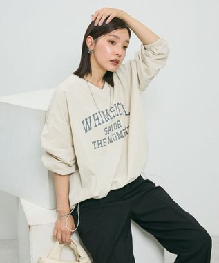 Green Parks ナイロンロゴＶネックプルオーバー Light Beige