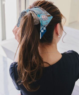 Tiaclasse 【2type】スカーフ柄シュシュ B：オレンジ(リボンタイ）