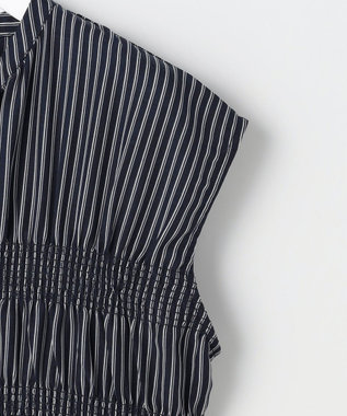 ANY SIS フロントボタンシャーリング ワンピース ネイビーストライプ