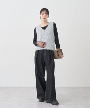 earth music&ecology ポンポンヤーンベスト Light Gray