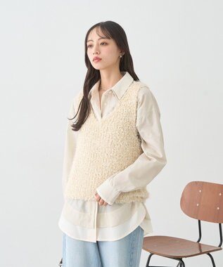 earth music&ecology ポンポンヤーンベスト Ivory