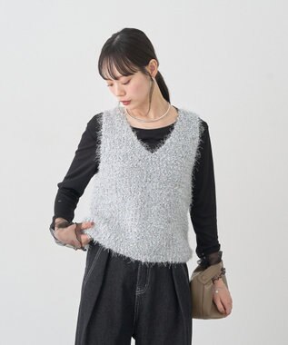 earth music&ecology ポンポンヤーンベスト Light Gray