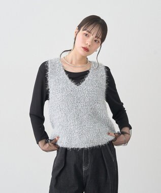 earth music&ecology ポンポンヤーンベスト Light Gray