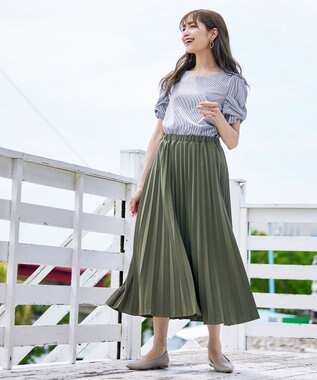 Tiaclasse L 【洗える】リボン袖ブラウス ネイビーストライプ