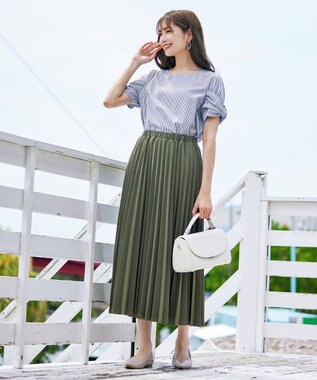 Tiaclasse 【洗える】リボン袖ブラウス ネイビーストライプ