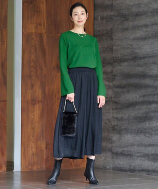 自由区 【セットアップ対応・洗える】レーヨンストレッチフレアスリーブ ニット アーバングリーン系