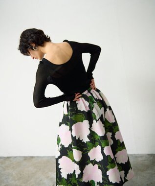 GRACE CONTINENTAL グログランボタニカルスカート ブラック