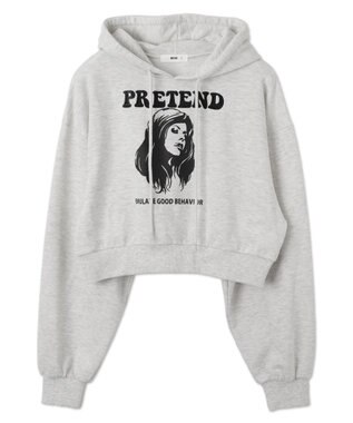 WEGO ガールプリントプルパーカー 杢グレー