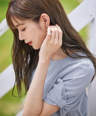 Tiaclasse 【洗える】リボン袖ブラウス ネイビーストライプ