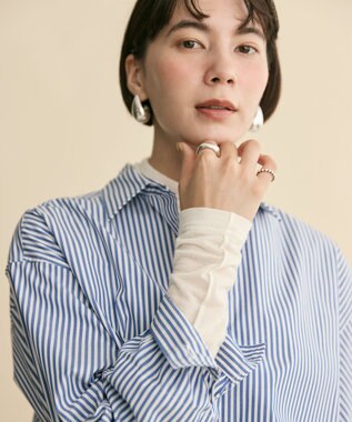 #Newans 【洗濯機可】ロールアップカフスシャツ ブルーストライプ