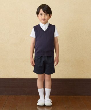 MIKI HOUSE HOT BISCUITS 【90-140cm】綿ニットVネックベスト(男の子用) 紺