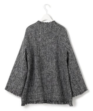 ICB L スパングルツイード ノーカラーコート ブラック×オフホワイト系