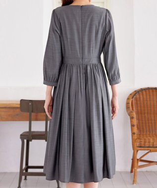 Tiaclasse L 【洗える】レース切替ワンピース チャコールグレー
