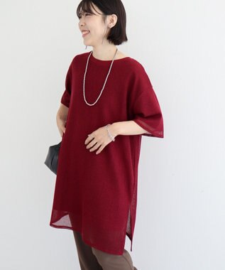 Green Parks 半袖メッシュドッキングチュニック Dark Red