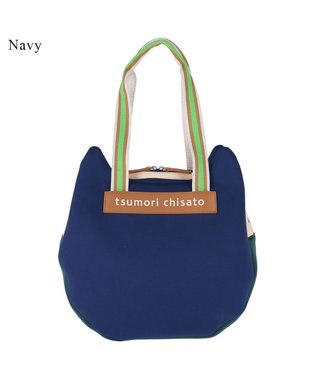 tsumori chisato CARRY ネコかおウレタン ショルダーバッグ 中サイズ 猫モチーフ トートバッグ ネイビー