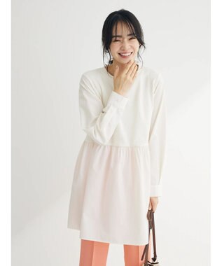 Green Parks リブドッキングカットソーボリュームチュニック Ecru