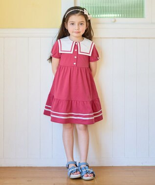 ANY KIDS セーラーカラー ワンピース ピンクレッド