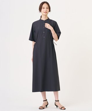 J.PRESS LADIES ソフトタフタクロス シャツ ワンピース ネイビー系