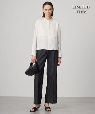 ICB 【WEB限定・洗える】シルキーツイル  クロップドシャツ オフホワイト系