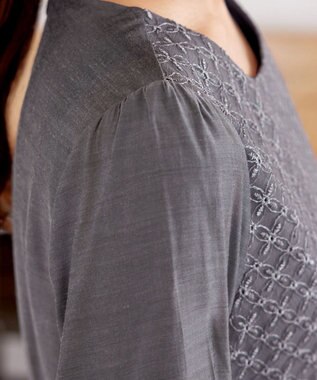 Tiaclasse L 【洗える】レース切替ワンピース チャコールグレー
