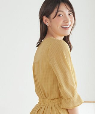 Tiaclasse L 【セットアップ対応】ドビーチェックタックパフ袖ブラウス イエロー