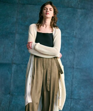 BEIGE， 【洗える】OPTICAL / ペーパーヤーンVネックロングカーディガン