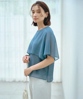J.PRESS LADIES 【洗える】シアーサッカーチェック カットソー ダルグリーン系
