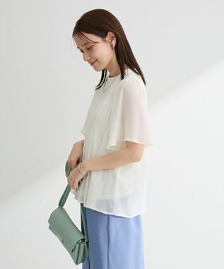 Green Parks マジョリカプリーツショートスリーブブラウス Off White