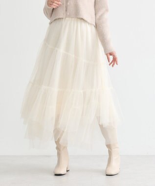 earth music&ecology イレギュラーヘム段々チュールスカート Ivory
