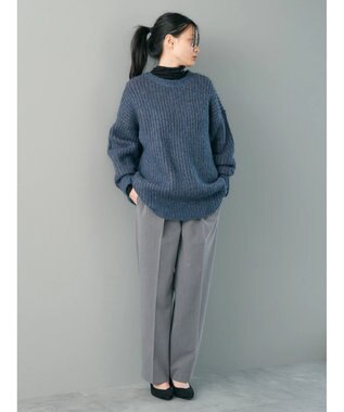 AMERICAN HOLIC バイカラー片畦ニットチュニック Navy