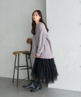 earth music&ecology イレギュラーヘム段々チュールスカート Black