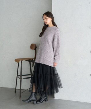 earth music&ecology イレギュラーヘム段々チュールスカート Black