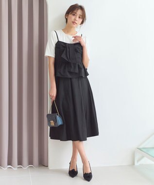 Feroux 【セットアップ対応・洗える】タフタフレア スカート ブラック系