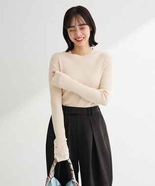 Green Parks 袖口金釦リブニットプルオーバー White