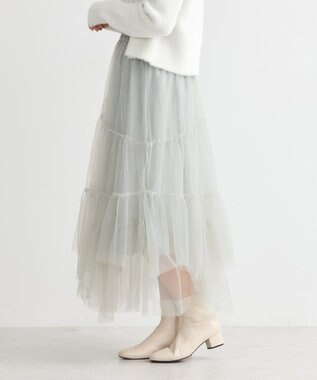 earth music&ecology イレギュラーヘム段々チュールスカート Mint Green