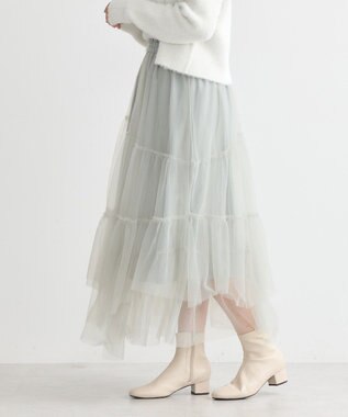 earth music&ecology イレギュラーヘム段々チュールスカート Mint Green