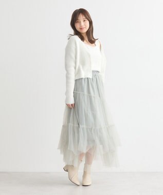 earth music&ecology イレギュラーヘム段々チュールスカート Mint Green