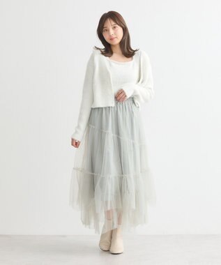 earth music&ecology イレギュラーヘム段々チュールスカート Mint Green