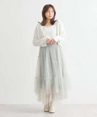 earth music&ecology イレギュラーヘム段々チュールスカート Mint Green