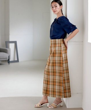 Tiaclasse 【洗える】カラミチェックスカート オレンジ