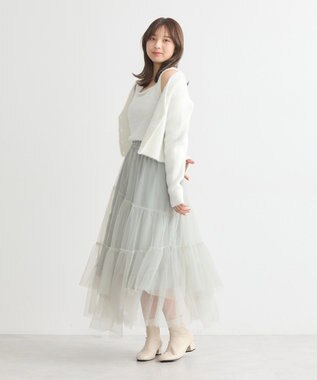 earth music&ecology イレギュラーヘム段々チュールスカート Mint Green